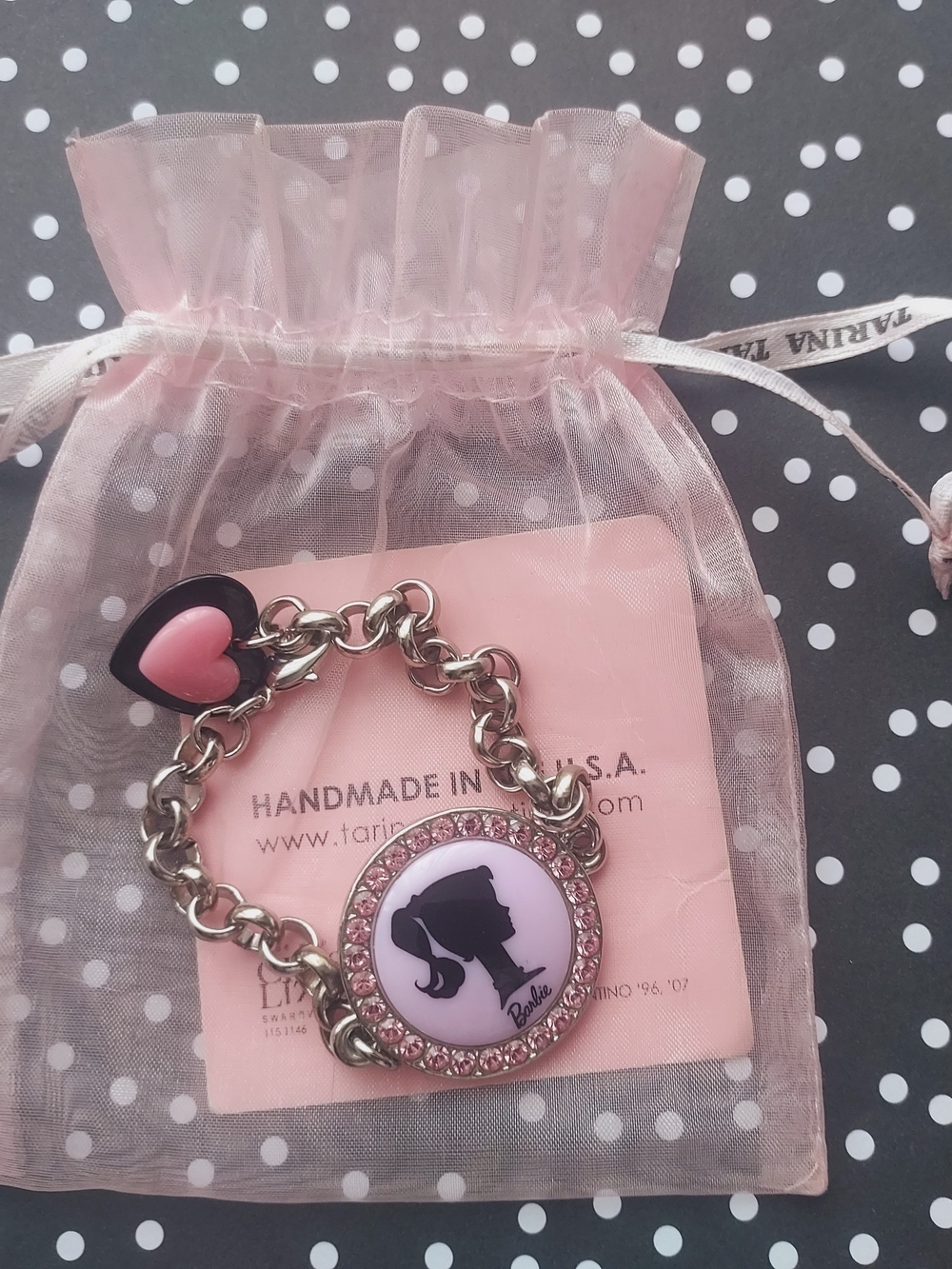 Tarina Tarantino Pink and Black Barbie Silhouette Charm Bracelet